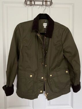 J. Crew Olive Jacket with Dark Brown Corduroy Collar